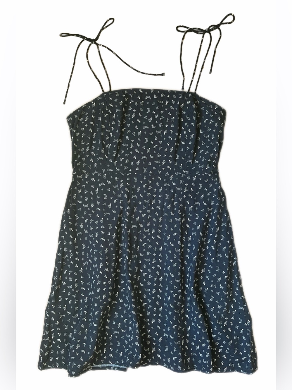 Old Navy Fit & Flare Mini Dress Women's M Navy Floral Tie Shoulder Pockets NWOT